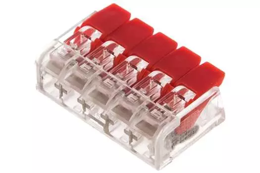 Клемма монтажная STEKKER LD221-415 5x0,14...4 мм, красная/прозрачная (32395)