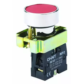Кнопка плоская, 1NO 1NC, красный, CHINT NP2-BA45 (573764)
