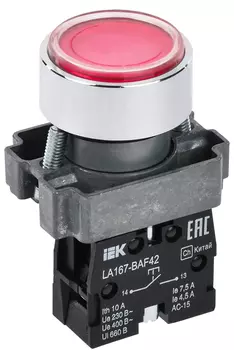 Кнопка плоская без фиксации 22 мм 1NC, красный, IEK LA167-BAF42 (BBT20-BAF42-2-22-67-K04)