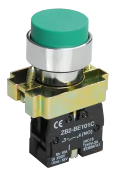 Кнопка плоская без фиксации 22 мм, 1NO, зеленый, IEK LAY5-BL31 (BBT70-BL-K06)