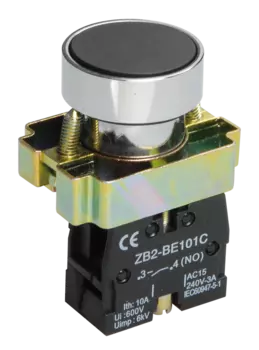 Кнопка плоская без фиксации 22 мм, 1NO, черный, IEK LAY5-BA21 (BBT60-BA-K02)
