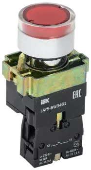Кнопка плоская без фиксации 22 мм, 1NO, красный, IEK LAY5-BW3461 (BBT50-BW-K04)