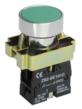 Кнопка плоская без фиксации 22 мм, 1NO, зеленый, IEK LAY5-BA31 (BBT60-BA-K06)