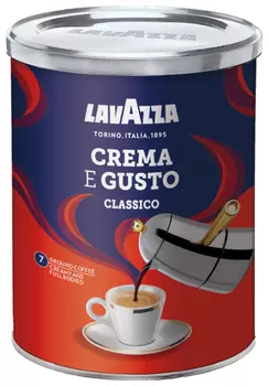 Кофе молотый Lavazza Crema E Gusto 250г, смесь арабики и робусты, темная обжарка, средний помол, жестяная банка (3882)