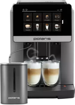 Кофемашина автоматическая Polaris PACM 2080AC, зерновой / молотый, 1.8 л, автоматический капучинатор, металлические жернова, дисплей, управление со смартфона, темно-серый, 1.5 кВт (PACM2080AC)