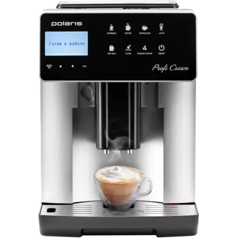 Кофемашина Polaris PACM 2055AC, молотый/зерновой, 1.8 л, автоматический капучинатор, металлические жернова, дисплей, черный/серебристый, 1.45 кВт (PACM 2055AC)