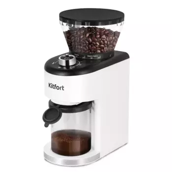 Кофемолка Kitfort КТ-7205, жернова, регулировка помола, 250 г, 200 Вт, белый/черный (КТ-7205)