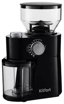 Кофемолка Kitfort KT, жернова, регулировка помола, 100 г, 200 Вт, черный