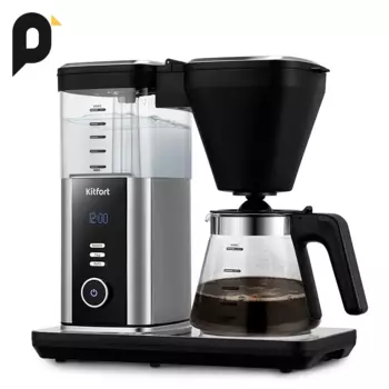 Кофеварка капельная Kitfort КТ-7213, 1.55 кВт, кофе молотый, 1.25 л/1.25 л, дисплей, черный/нержавеющая сталь (КТ-7213)