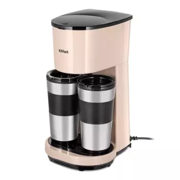 Кофеварка капельная Kitfort КТ-7303, 800 Вт, кофе молотый, 840 мл/450 мл, черный/бежевый (КТ-7303)