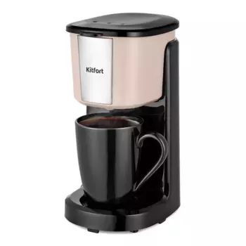 Кофеварка капельная Kitfort КТ-7402, 380 Вт, кофе молотый, 125 мл/125 мл, черный/бежевый (КТ-7402)
