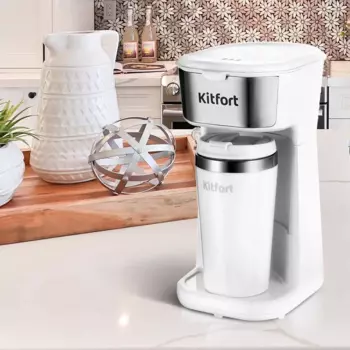 Кофеварка капельная Kitfort КТ-7411, 450 Вт, кофе молотый, 400 мл/400 мл, белый/серебристый (КТ-7411)