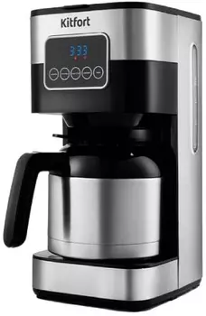 Кофеварка капельная Kitfort KT-752, молотый, 1.25л/1.25л, дисплей, нержавеющая сталь/черный, 900Вт (KT-752)