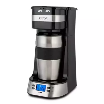 Кофеварка капельная Kitfort КТ-795, 750 Вт, кофе молотый, 420 мл/420 мл, дисплей, черный/серебристый (КТ-795)
