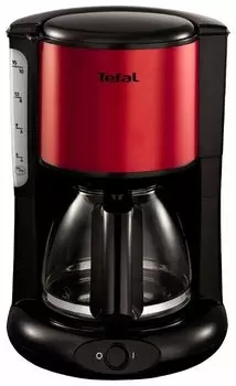 Кофеварка капельная Tefal Confidence CM361E38, 1.2 кВт, кофе молотый, 1.25 л/1.25 л, черный/красный