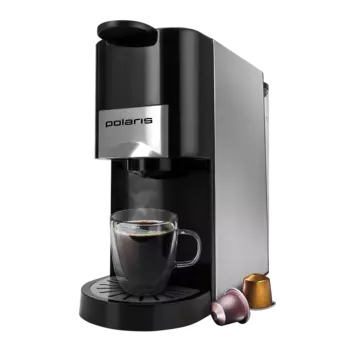 Кофеварка капсульная Polaris PCM 2020 3-in-1, 1.45 кВт, кофе молотый, 800 мл, черный/нержавеющая сталь