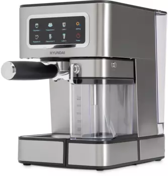 Кофеварка рожковая Hyundai HEM-5307, 1.35 кВт, кофе капсульный / молотый, 1.8 л, автоматический капучинатор, дисплей, серебристый (HEM-5307)