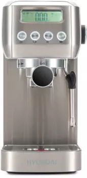 Кофеварка рожковая Hyundai HEM-9990, 1.35 кВт, кофе молотый, 1.3 л, ручной капучинатор, дисплей, серебристый (HEM-9990)