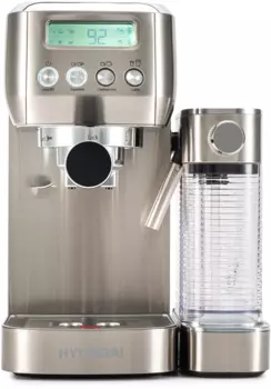 Кофеварка рожковая Hyundai HEM-9999, 1.35 кВт, кофе молотый, 1.3 л, автоматический капучинатор, дисплей, серебристый (HEM-9999)