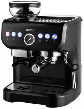 Кофеварка рожковая Kitfort КТ-7108, 1.56 кВт, кофе молотый / зерновой, 2 л, Капучинатор, черный/серебристый (КТ-7108)