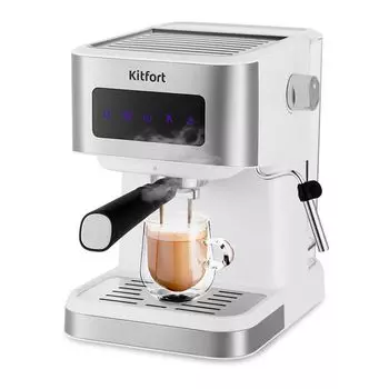 Кофеварка рожковая Kitfort КТ-7139, 1.05 кВт, кофе молотый, 1.5 л, ручной капучинатор, белый/серебристый (КТ-7139)