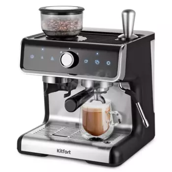 Кофеварка рожковая Kitfort КТ-7173, 1.55 кВт, кофе молотый / зерновой, 2.8 л, ручной капучинатор, дисплей, черный/серебристый (КТ-7173)
