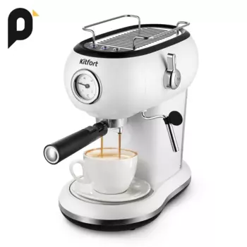 Кофеварка рожковая Kitfort КТ-7219, 1.1 кВт, кофе молотый, 1.2 л, ручной капучинатор, белый (КТ-7219)