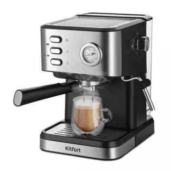 Кофеварка рожковая Kitfort КТ-7293, 1.05 кВт, кофе молотый, 1.5 л, ручной капучинатор, серебристый/черный (КТ-7293)