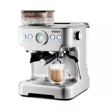 Кофеварка рожковая Kitfort KT-755, 1.62 кВт, кофе молотый / зерновой, 2.7 л, ручной капучинатор, серебристый (KT-755)