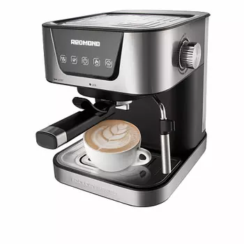 Кофеварка рожковая REDMOND RCM-M1513, 1.05 кВт, кофе молотый, 1.5 л, ручной капучинатор, черный (RCM-M1513)
