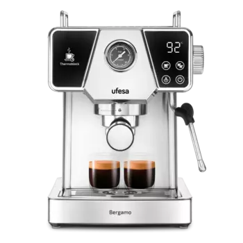 Кофеварка рожковая Ufesa Bergamo, 1.35 кВт, кофе молотый, 1.8 л, ручной капучинатор, дисплей, серебристый (71705458)