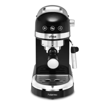 Кофеварка рожковая Ufesa PALERMO BLACK, 1.35 кВт, кофе капсульный / молотый, 1.5 л, капучинатор, дисплей, серебристый/черный (71705459)