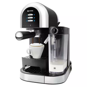 Кофеварка рожковая VITEK Metropolis VT-1525, 1.47 кВт, кофе молотый, 1 л, ручной капучинатор, черный/белый (VT-1525)