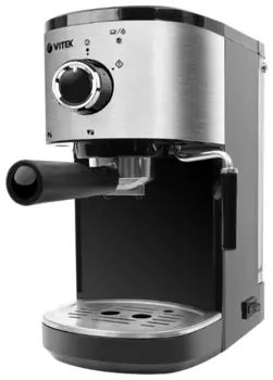 Кофеварка рожковая VITEK VT-1501, молотый, 1.25л/400мл, ручной капучинатор, черный/серебристый, 1450Вт
