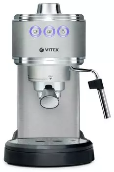 Кофеварка рожковая VITEK VT-1515, молотый, 1.5л, ручной капучинатор, серебристый, 1050Вт