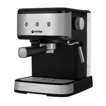 Кофеварка рожковая VITEK VT-8471, 850 Вт, кофе молотый, 1.5 л, капучинатор, черный/серебристый (VT-8471)