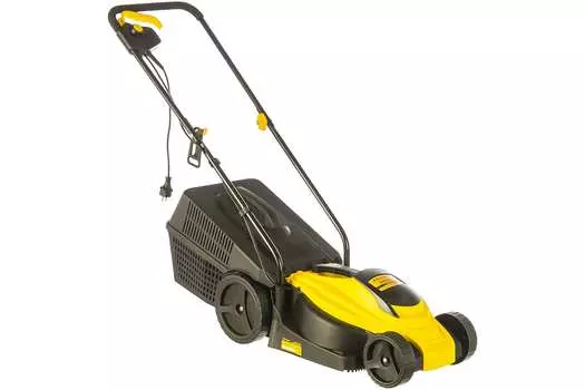 Колесная газонокосилка Champion EM3110, электрическая, 1000Вт, ширина скашивания 32см, высота скашивания 20мм-60мм, 88 дБ, объем травосборника 30л., 6.8кг, Небольшой вес
