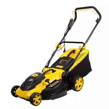 Колесная газонокосилка Champion EM4118, электрическая, 1800Вт, ширина скашивания 42см, высота скашивания 25мм-75мм, 96 дБ, объем травосборника 50л., 13кг