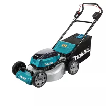 Колесная газонокосилка Makita DLM530Z, электрическая, 1600Вт, аккумуляторная, Li-Ion, 18В, ширина скашивания 53см, высота скашивания 20мм-100мм, 90 дБ, объем травосборника 70л., 39.3кг, без акб и зу