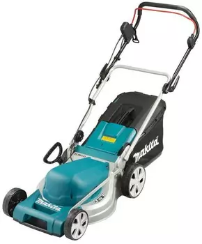 Колесная газонокосилка Makita ELM4121, электрическая, 1600Вт, ширина скашивания 41см, высота скашивания 20мм-75мм, объем травосборника, 14.5кг