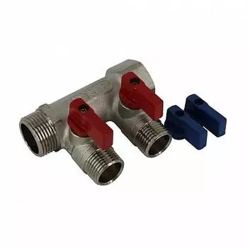 Коллектор с шаровыми кранами Masterprof 3/4" ВР/НР, 2 отвода 1/2" НР, латунь (ИС.071128)