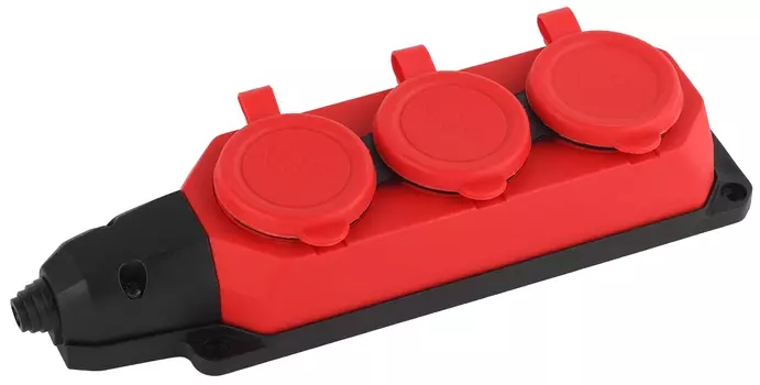 Колодка удлинителя ЭРА K-3e-RED-IP44 3-розетки, 16А, с/з, защитные крышки, черный/красный (Б0044552)