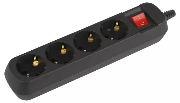 Колодка удлинителя ЭРА KX-4es-B 4-розетки, 16А, с/з, черный (Б0061734)