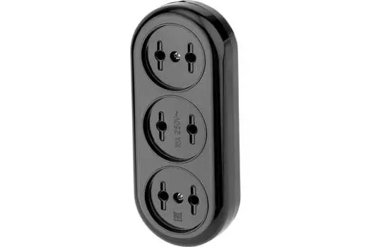 Колодка удлинителя Rexant 3-розетки, 16А, б/з, черный (11-8979)