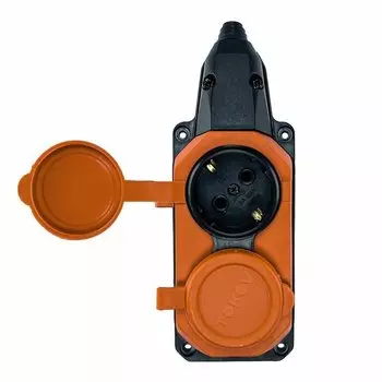 Колодка удлинителя TOKOV ELECTRIC 2-розетки, 16А, с/з, защитные крышки, черный/оранжевый (TKE-C10-KK2-Z)