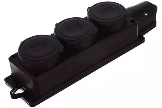 Колодка удлинителя UNIVersal 3-розетки, 16A, с/з, защитные крышки, черный (1323)