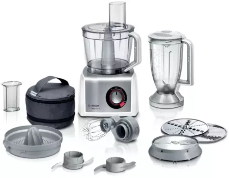 Комбайн Bosch MC812S844, 1.25 кВт, блендер, соковыжималка для цитрусовых, терка, мельничка, белый/серебристый (MC812S844)