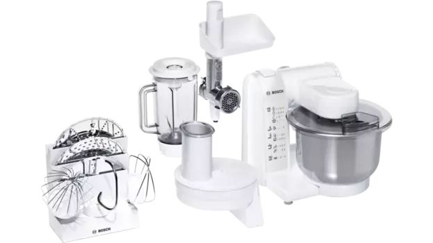 Комбайн Bosch MUM4 MUM4875EU, 600Вт, миксер, блендер, мясорубка, мультирезка, терка, белый (MUM4875EU)