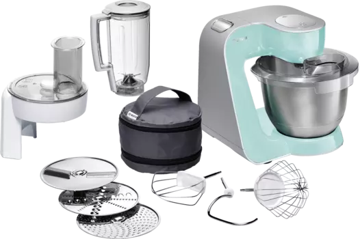 Комбайн Bosch MUM5 MUM58020, 1000Вт, миксер, блендер, мультирезка, терка, бирюзовый/серебристый (MUM58020)
