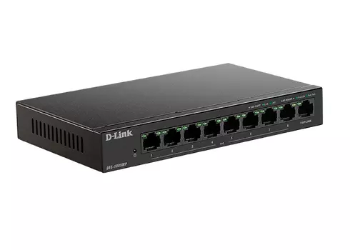 Коммутатор D-Link DES-1009MP, кол-во портов: 8x100 Мбит/с, кол-во SFP/uplink: RJ-45 1x1 Гбит/с, PoE: 8x30 Вт (макс. 117 Вт) (DES-1009MP/A1A)